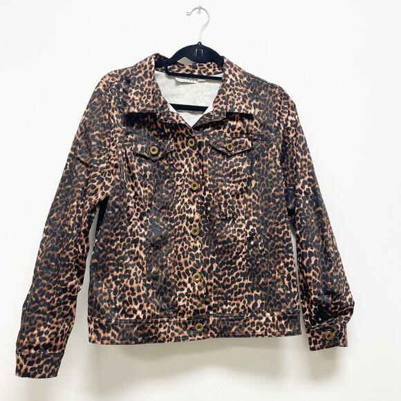 Joan Rivers Women's 14 Brown Animal Print Cotton Stretch Trucker Style Jacket - Picture 1 of 8